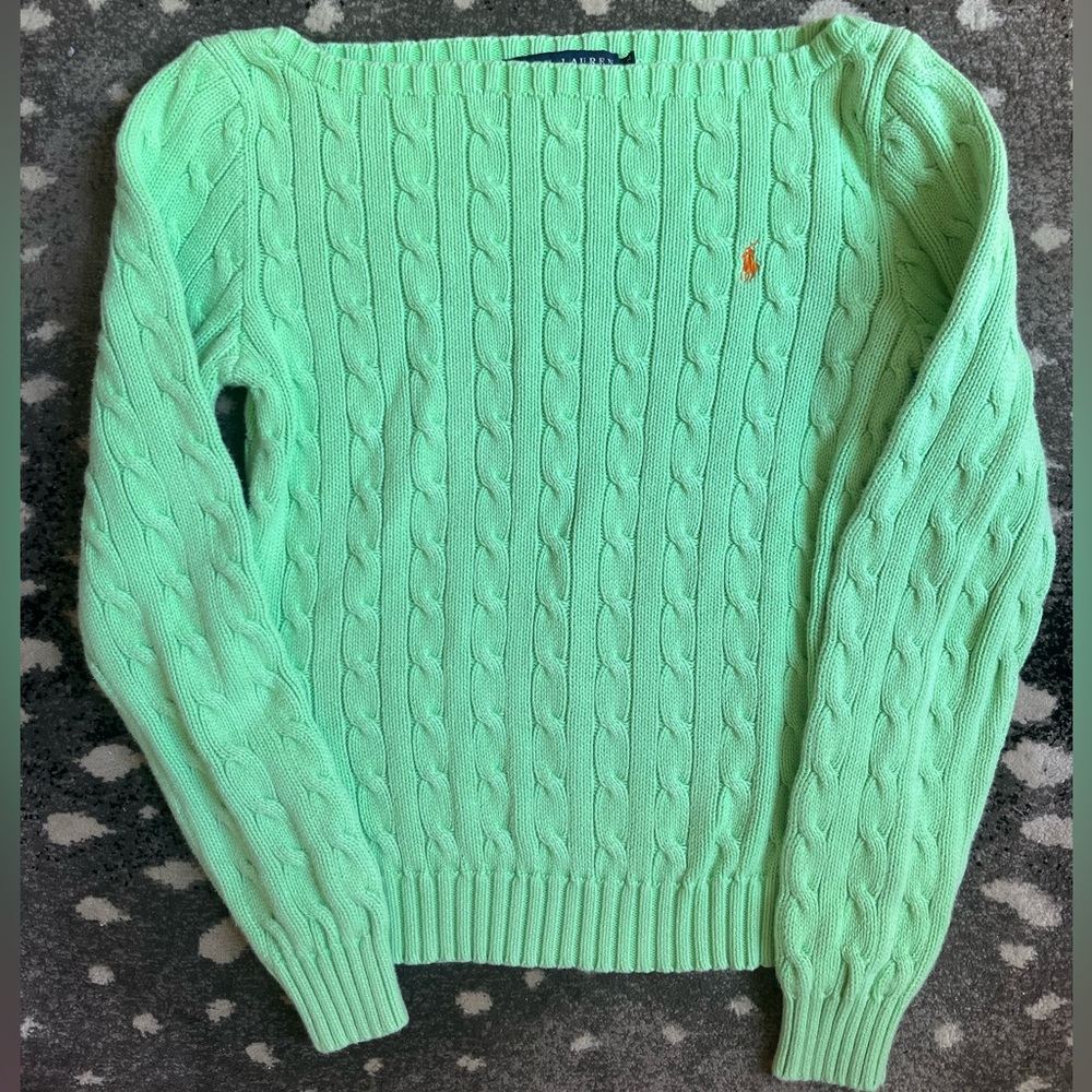 Ralph Lauren y2k bright lime green cable knit sweater vintage